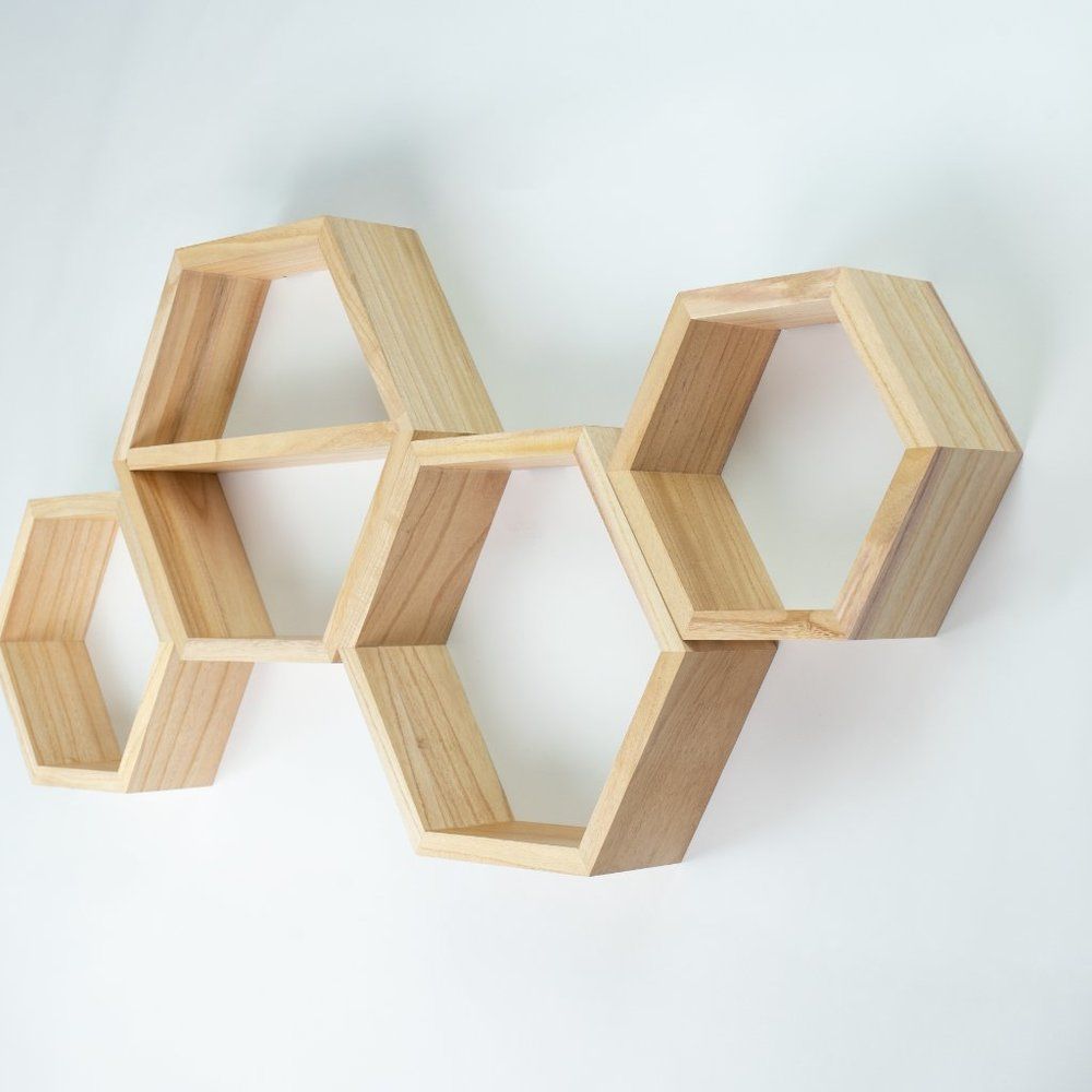 Floating Shelves - Natural Hexagon Shelves Set of 4 - wall decor - Picture 7 of 10
